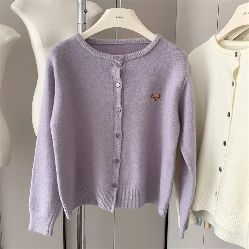 Yaminiya Autumn 2024 O-Neck Knit Sweater Sweet Cartoon Embroidery Casual Tops Japanese Fashion Single Breasted Cardigan Harajuku