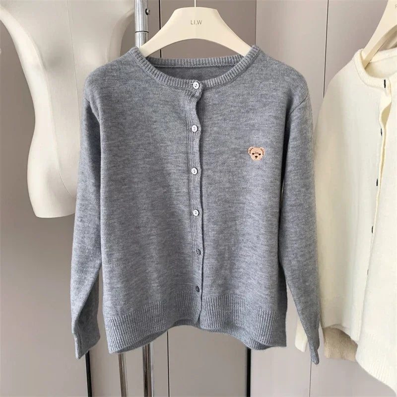 Yaminiya Autumn 2024 O-Neck Knit Sweater Sweet Cartoon Embroidery Casual Tops Japanese Fashion Single Breasted Cardigan Harajuku