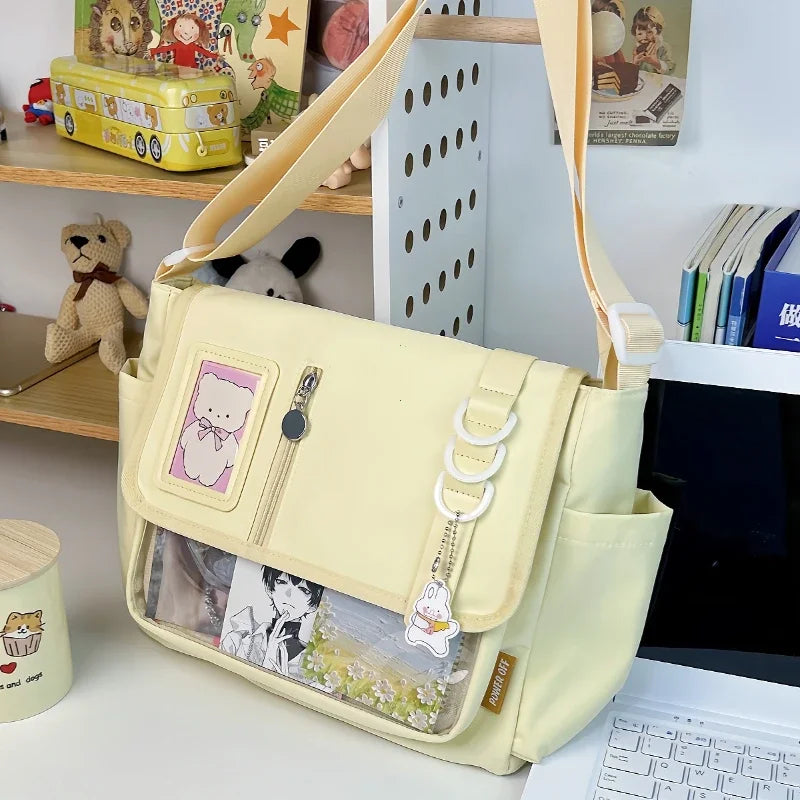 Y2K Japanese Harajuku School Bags for Teenage Girls New 2024 Transparent Itabag Crossbody Bag DIY Badges Display Plate Ita Bag