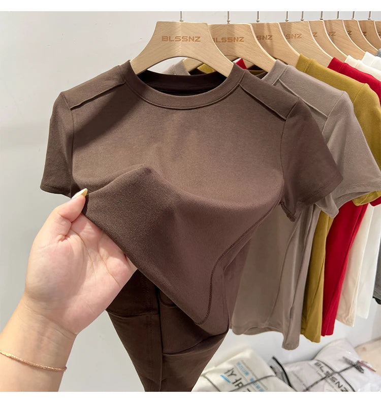 AOSSVIAO 2025 Summer white T-shirt Cotton female short-sleeved student versatile loose half-sleeve t-shirt Harajuku top trend