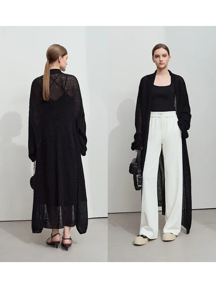AMII Minimalist Long Sweater Cardigan For Women 2025 Spring New Casual Office Lady Knitted Coats Loose Female Cardigan 12551045