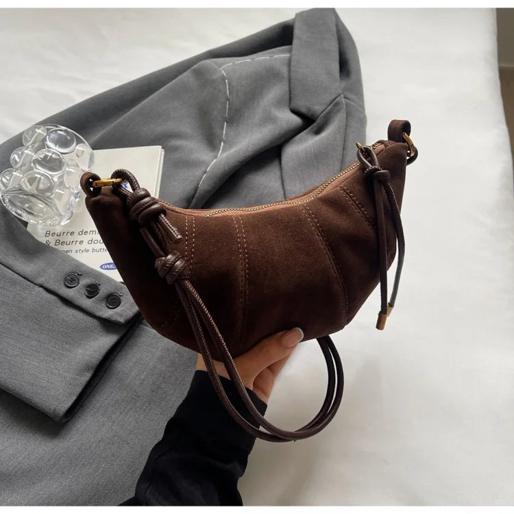 Velvet Material Zipper 2025 High Quality Shoulder Bag Solid Color Simple Fashionable Crossbody Bag Soft Western Style Handbag