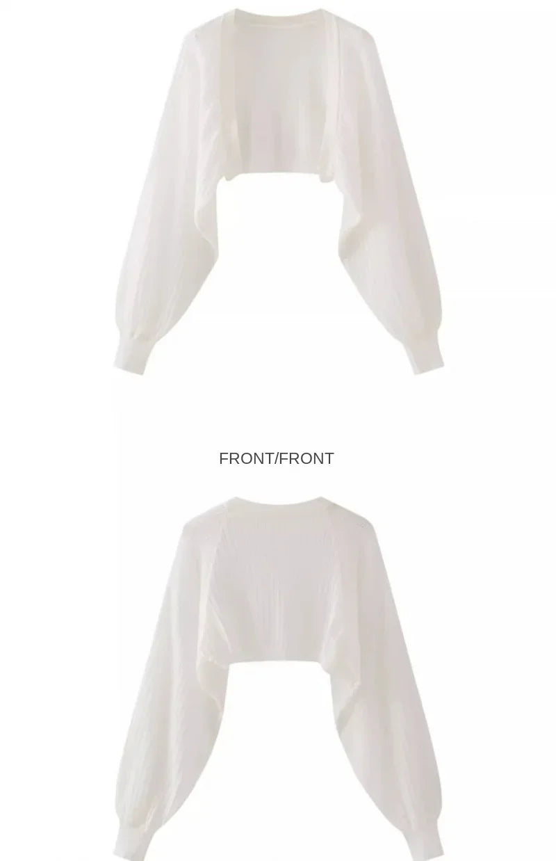 French Ice Silk Knitted Sun-Proof Cardigan Top Women's Summer Thin Jacket Waistcoat Suspender Skirt Shawl Outer Match Blouse