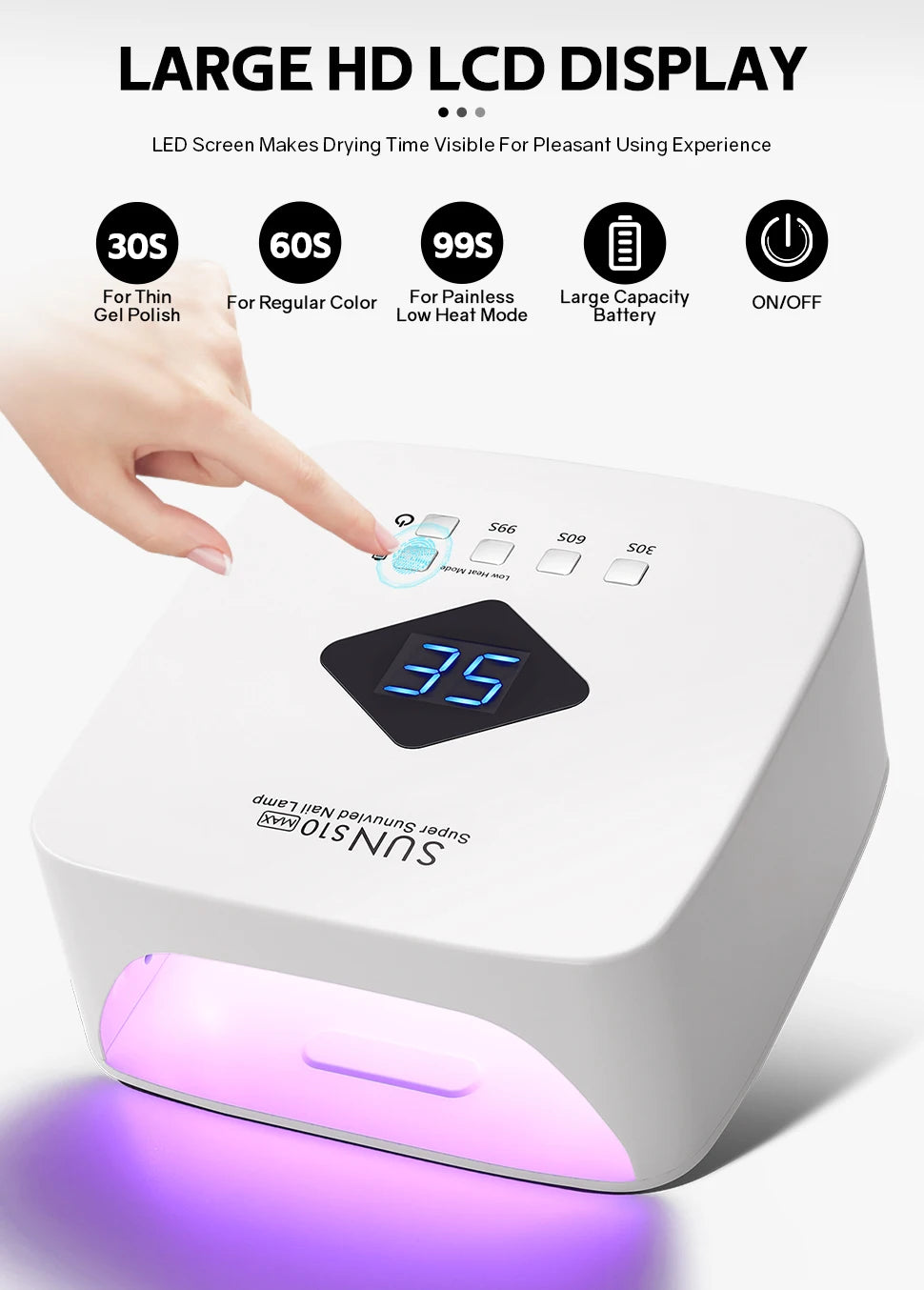 120W UV LED Nail Lamp Professional 30 LEDs Nail Dryer with 3 Timer Settings Rechargeable Manicure Lamp for Curing All Nails Gel