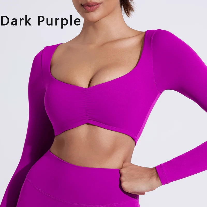 DIAS FIT JOY Nylon Gym Top Yoga long sleeved T-shirt tight pleated sports top women's waist tight yoga top