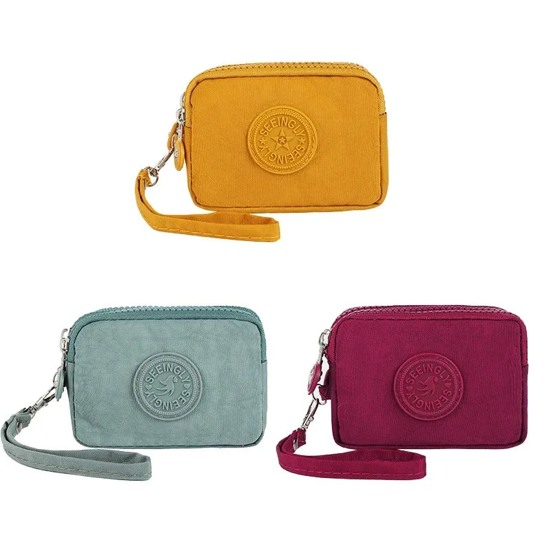 Mini Nylon Coin Purse Key Bag Women Wallets Zipper Waterproof Portable Three Layer Card Holder Female Girl Handbag Headphone Bag
