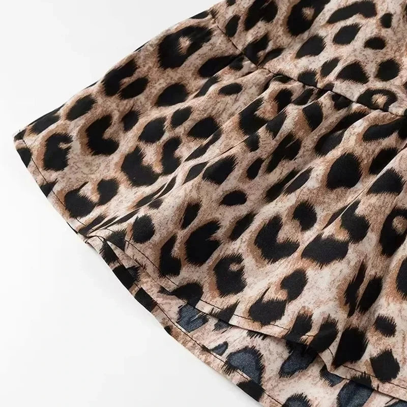 TRAF Leopard Print Crop Top Women Puff Sleeve Ruffle Blouses Woman 2024 Summer Shirts and Blouses for Women Ruched Ladies Tops