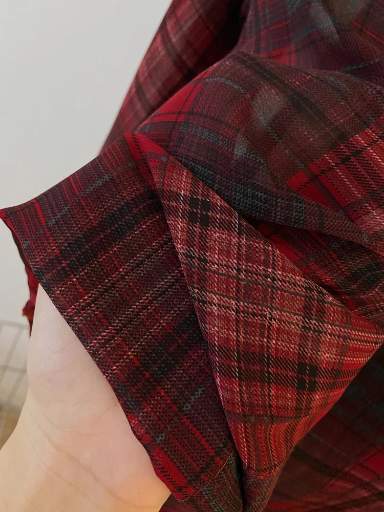 2024 New Red Black Checkered Long Sleeve Sunscreen Shirt for Women's Spring and Autumn, Loose and Lightweight Shirt Top Outer
