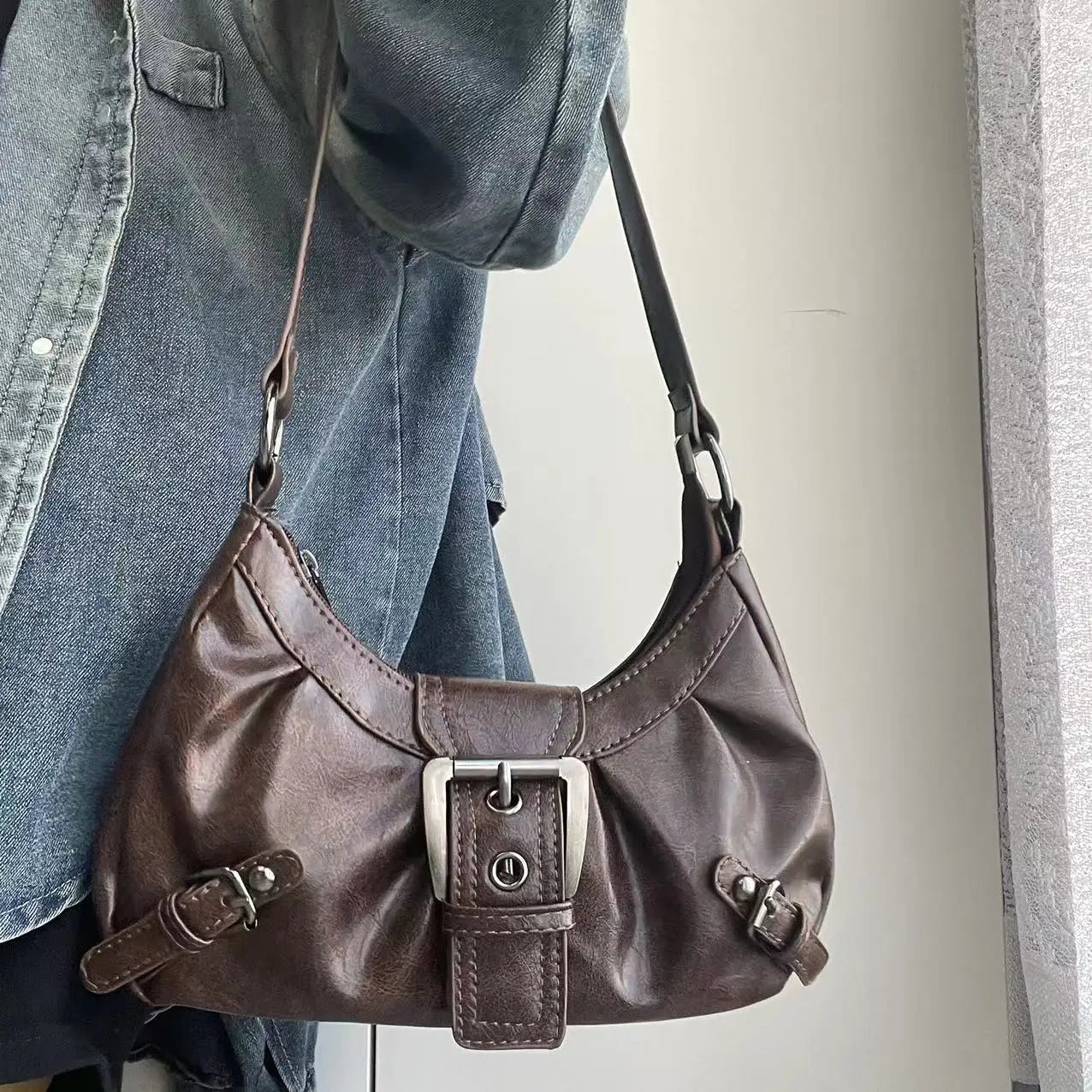 2025 Spring Hot Selling Maillard Style Retro Style Small Bag Spicy Girl Y2K Wasteland Style Vintage Leather Shoulder Armpit Bag