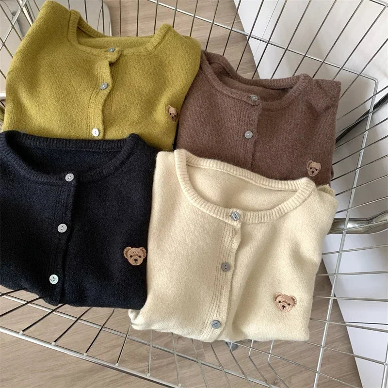 Yaminiya Autumn 2024 O-Neck Knit Sweater Sweet Cartoon Embroidery Casual Tops Japanese Fashion Single Breasted Cardigan Harajuku