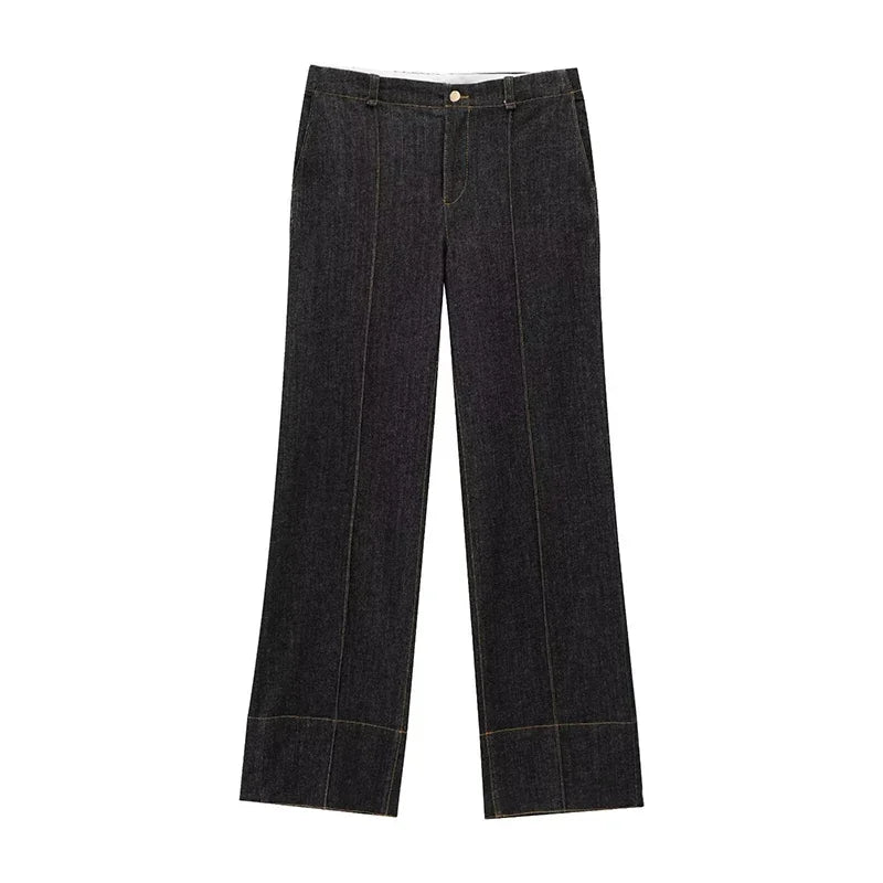 Women Two Pieces Set Denim Pant Sets Single Breasted Long Sleeve Belt Coat Wide Leg Trousers Jeans Female 2 Pieces Outfits