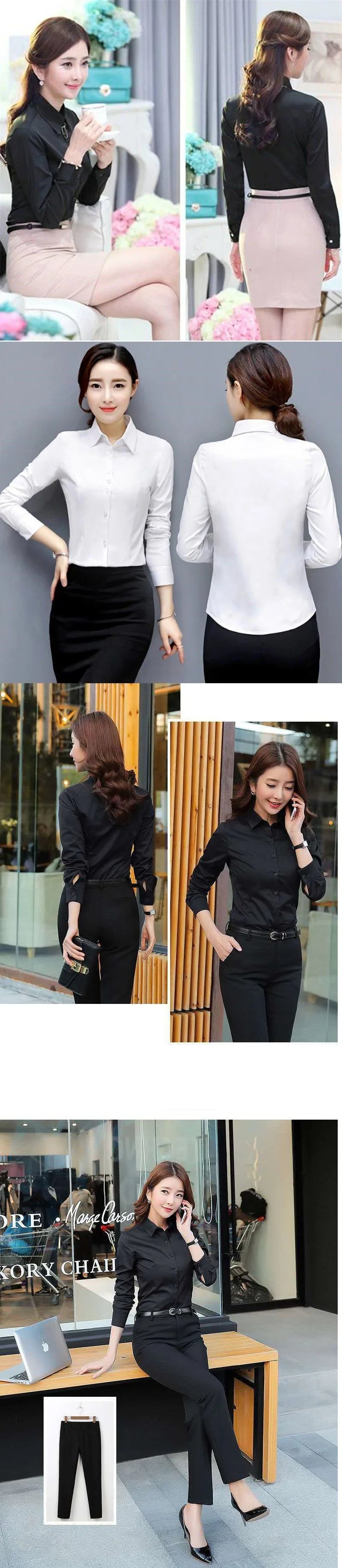 Fashion Women Shirt White Shirt Female Long-sleeve Professional Shirt Formal Dress Large Size Work Clothes OL Button Womens Tops