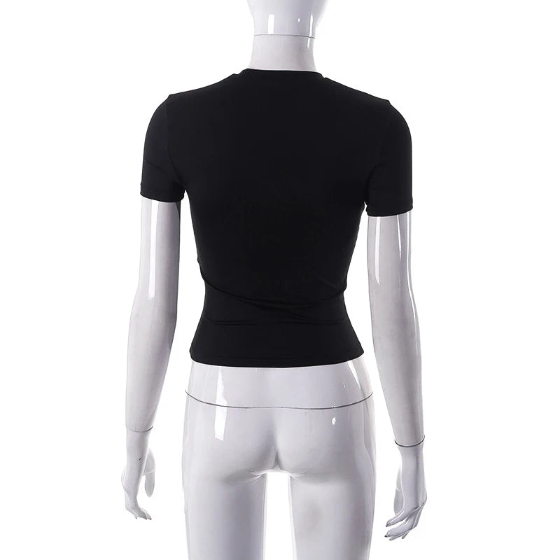 2025 Spring New Short Sleeve T-Shirt Women Solid Simple Casual Soft All-Match Hot Basic Crop Tops Tees Summer Fashion