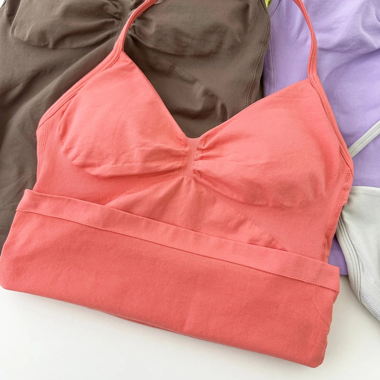ARFTE Longline Strappy Gym Top Backless Gym Clothes Women Scrunch Built-in Bra With Removable Cups Yoga Tank Tops