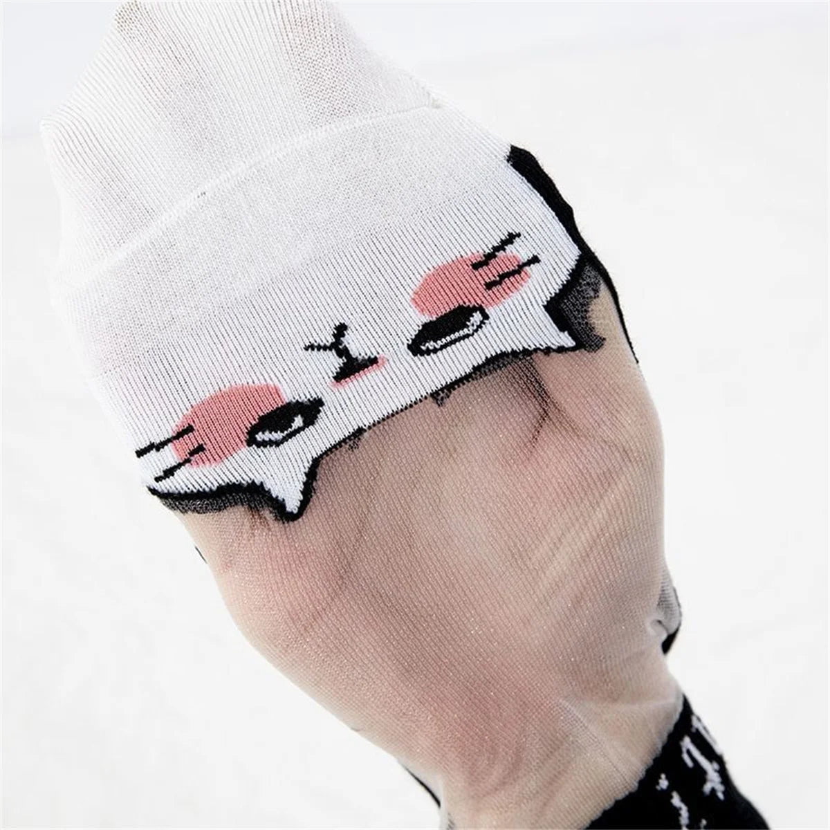 Dreamlikelin 5Pairs/lot Summer Socks Black and White Cat Glass Silk Breathable Female Socks Simple Short Socks