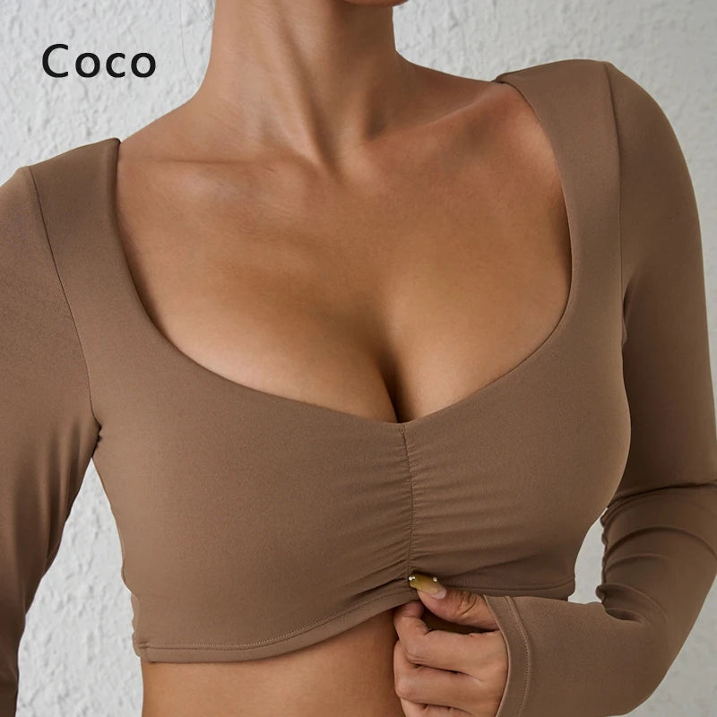 DIAS FIT JOY Nylon Gym Top Yoga long sleeved T-shirt tight pleated sports top women's waist tight yoga top
