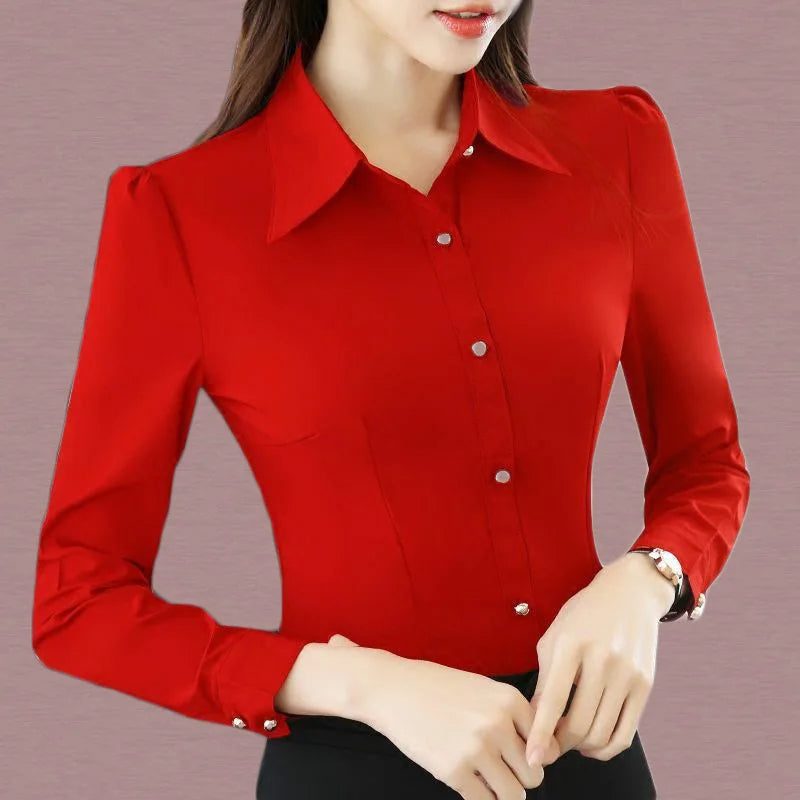 White Shirt Women Chiffon Dress Shirt Long Sleeve Blouses Slim Women Tops OL Korean Fashion Women Shirts Autumn Working Clothes