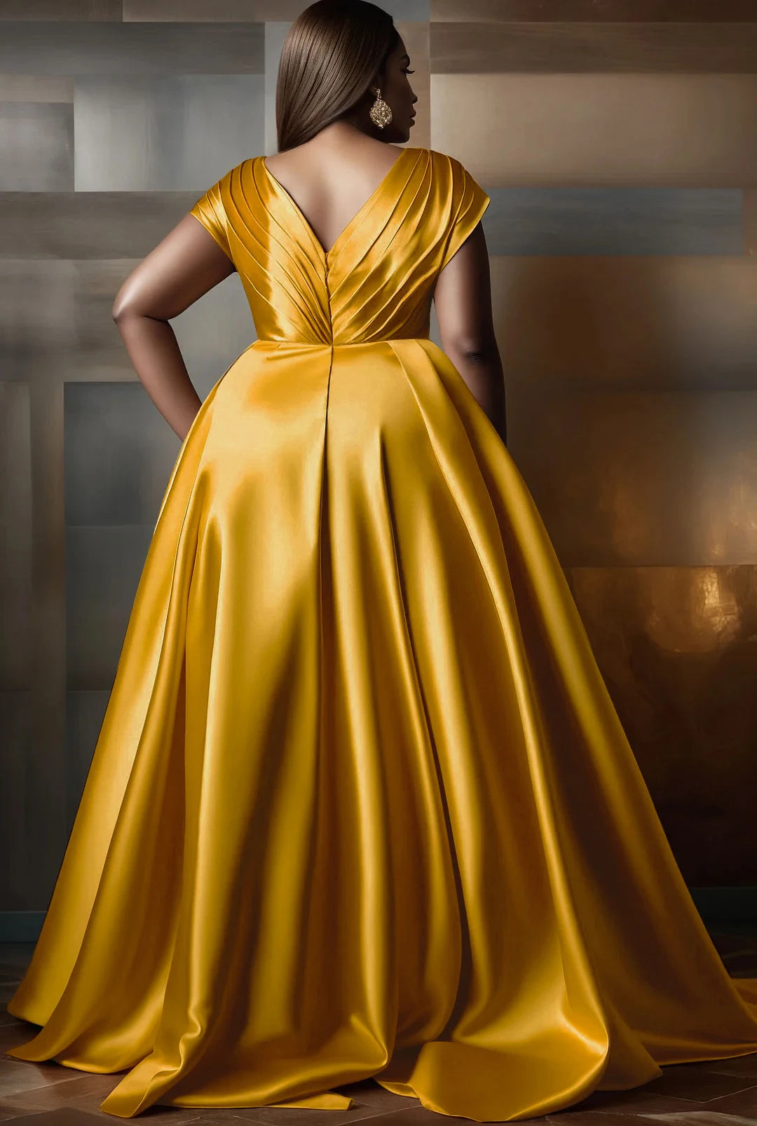 Women's Plus Size V Neck Short Sleeve Evening Party Dress Temperament Solid Colour Long Cocktail Satin High Waist Summer Dresse