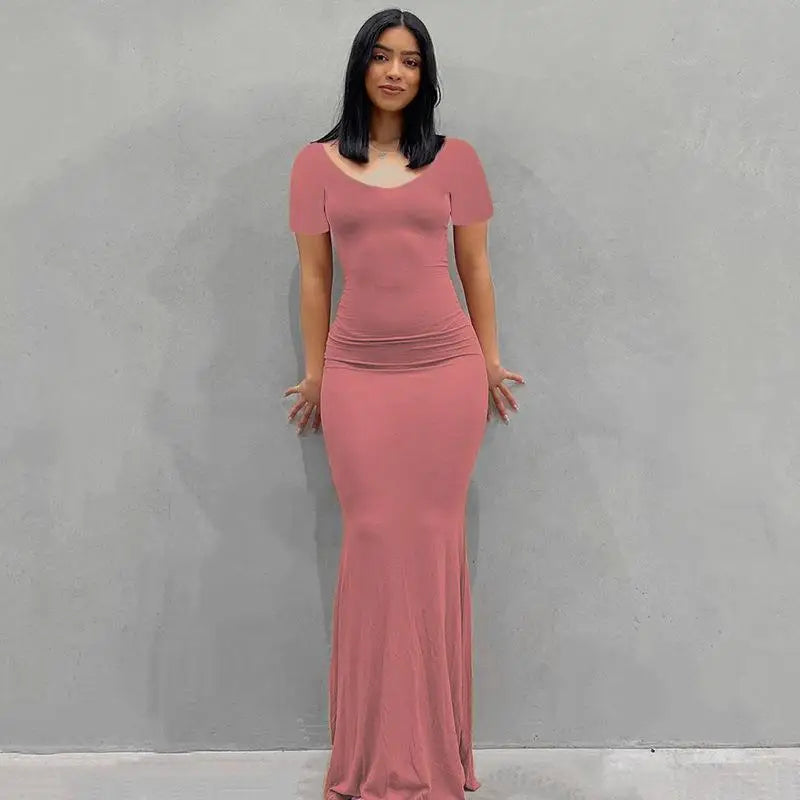 2025 Autumn Long Sleeve Dresses For Women Sexy V Neck Bodycon Solid Elegant Long Dress Y2k Skinny Trumpet Maxi Vestidos