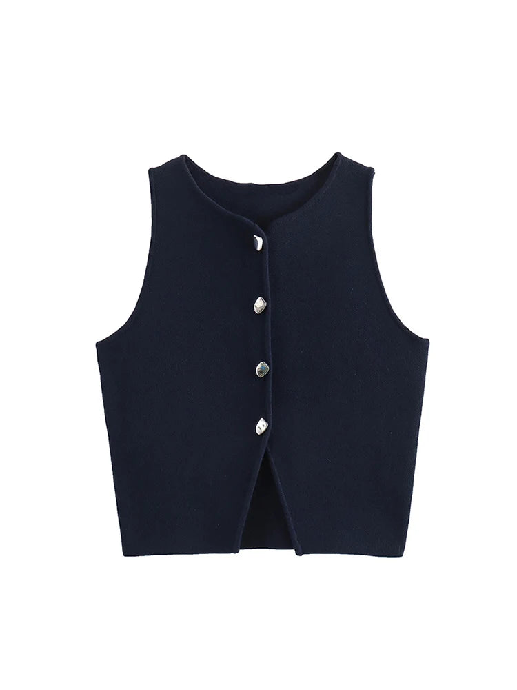 White Knit Crop Top Women Button Short Tops Woman 2025 Summer Tanks Camis Tops for Women Streetwear Vest Tank Top Female