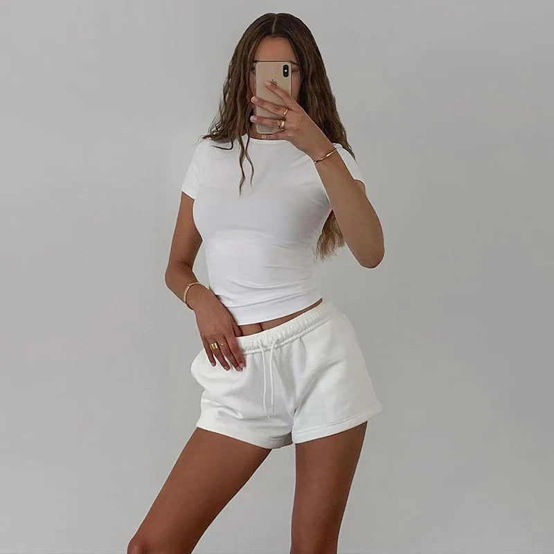 2025 Spring New Short Sleeve T-Shirt Women Solid Simple Casual Soft All-Match Hot Basic Crop Tops Tees Summer Fashion