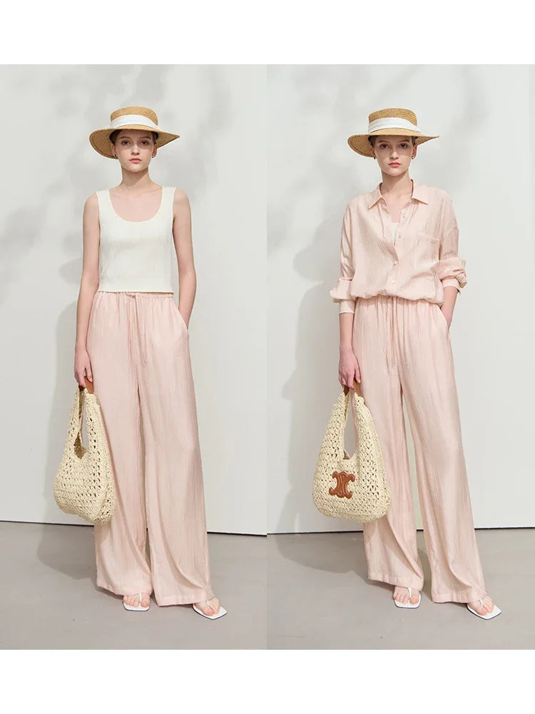 AMII Minimalism Shirt Pants For Women 2025 Spring New Casual Basic Shirt Sold Separate Straight Long Wide Leg Pants 12511048