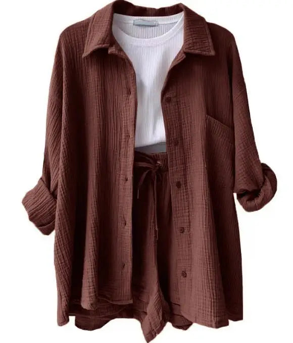 Solid Color Casual Loose Short Pants Sets For Women 2025 Elegant Summer Women's Two Pieces Suit Full Set Female Outfit Clothes