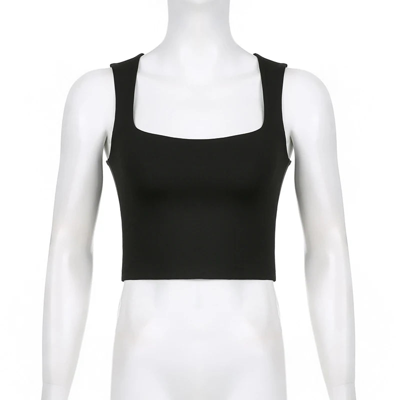 Sleeveless Collar Crop Top Women Tank Tops Casual Y2K Summer 2024 Black T Shirts Sexy
