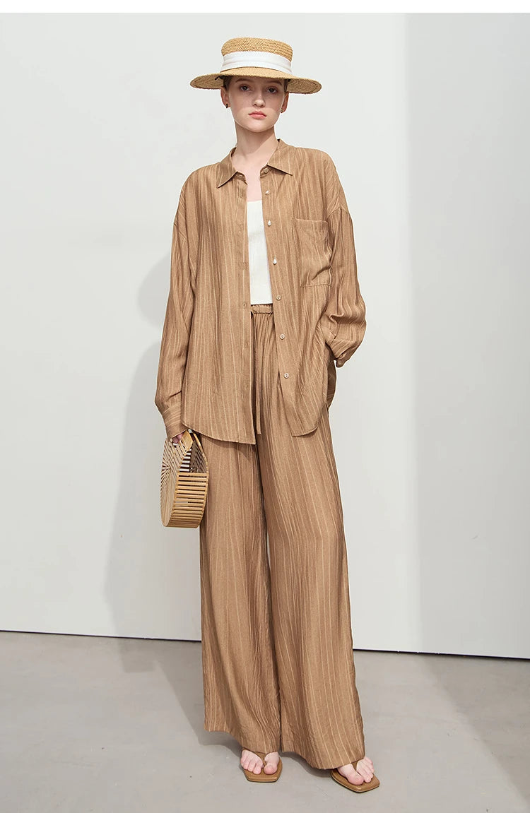 AMII Minimalism Shirt Pants For Women 2025 Spring New Casual Basic Shirt Sold Separate Straight Long Wide Leg Pants 12511048