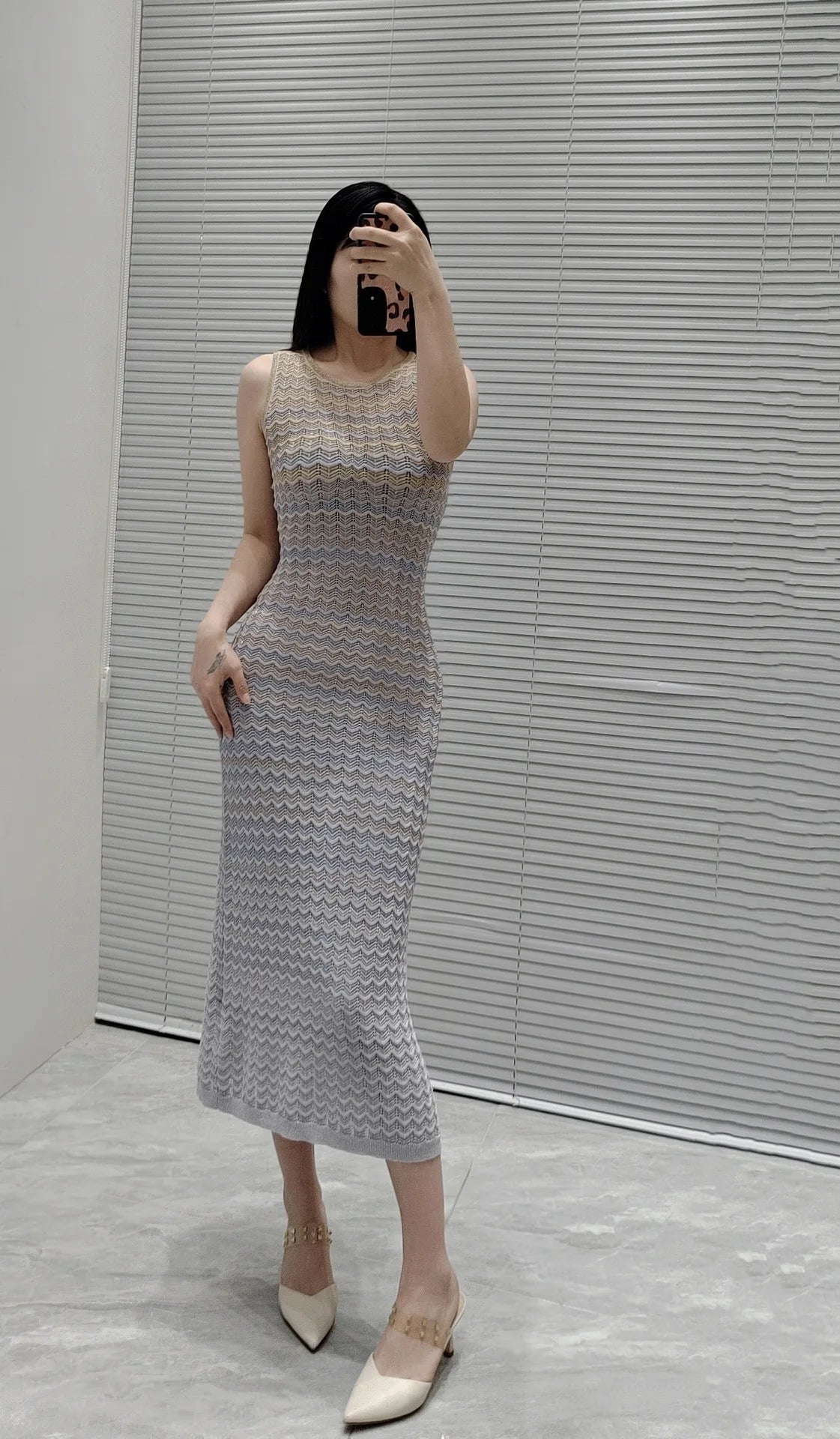 CHUJIE Women's Dress 2025 Spring/Summer New Design Gradually Changes Color, Fashion Elegant Slim Fit Round Neck Sleeveless Dress
