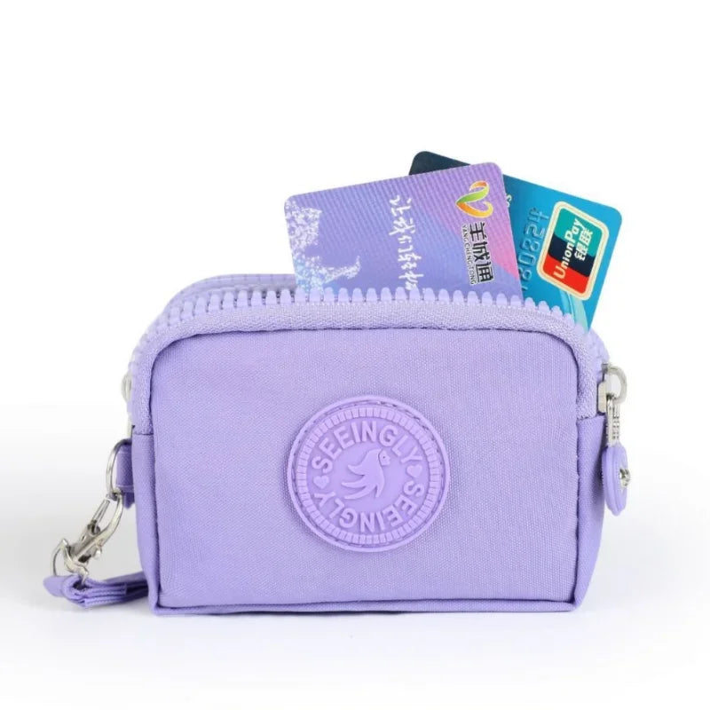 Mini Nylon Coin Purse Key Bag Women Wallets Zipper Waterproof Portable Three Layer Card Holder Female Girl Handbag Headphone Bag