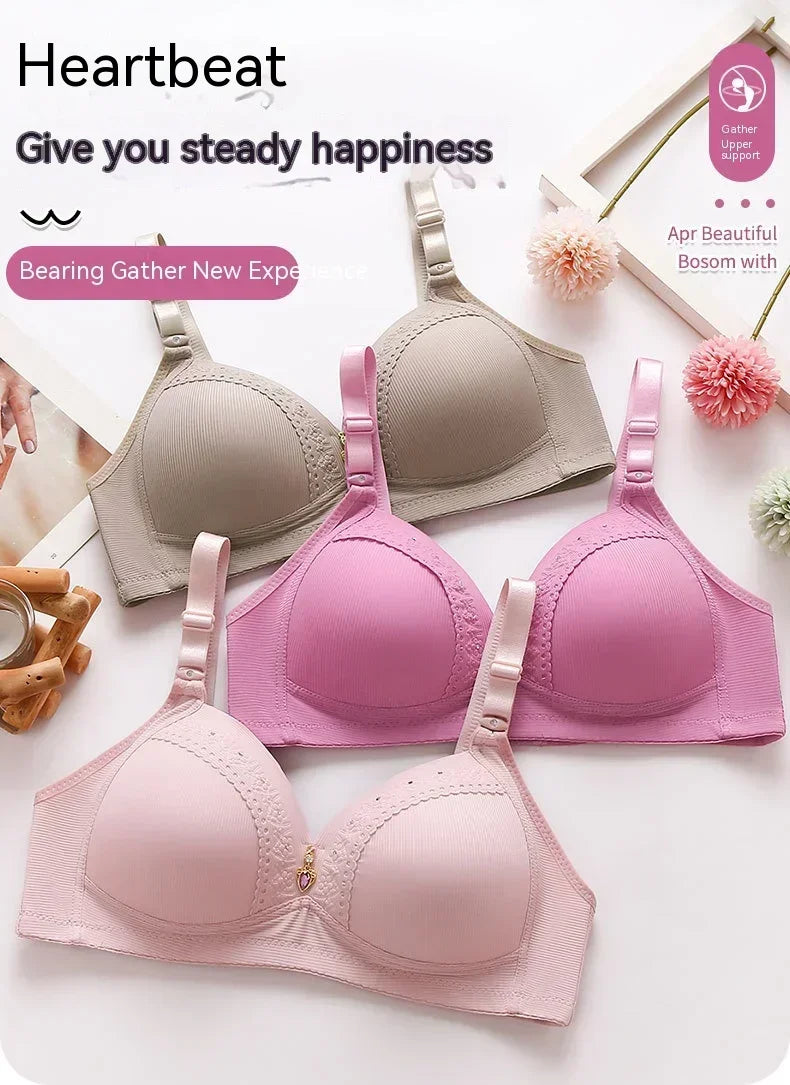 Gathered Side Collection Lifting Underwear Breasts Brassiere Large Size Bra Full Cup Underwear Brassiere No Steel Ring Bra