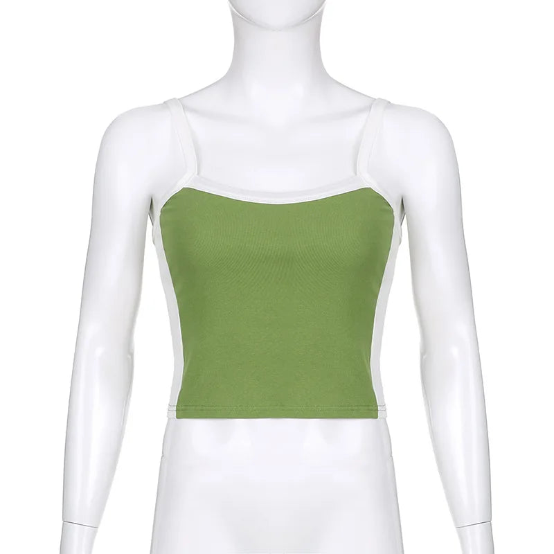 Sleeveless Knitted Crop Tops Green Sexy Basic Patchwork 2024 Summer Casual Cami Backless Y2k Vintage Tank Top Women