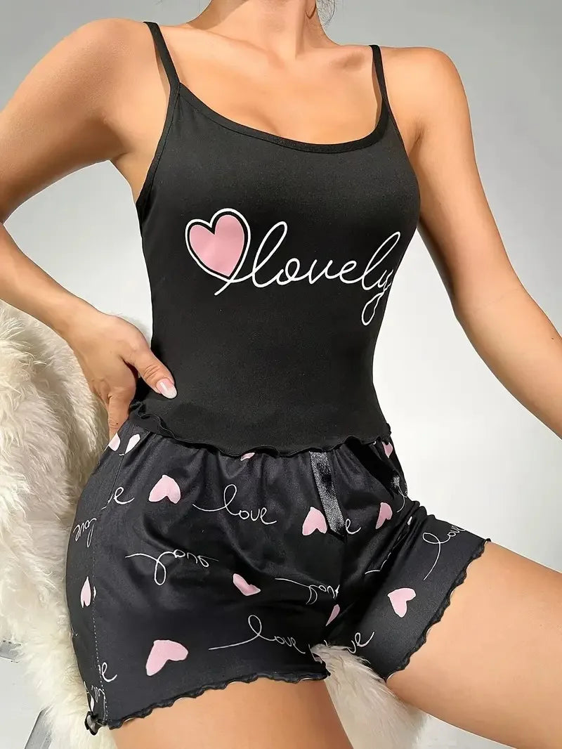 Women's Milk Silk Pajama Set Printed Camisole and Shorts Two-Piece Summer Comfort Homewear Sexy Loungewear Outfit
