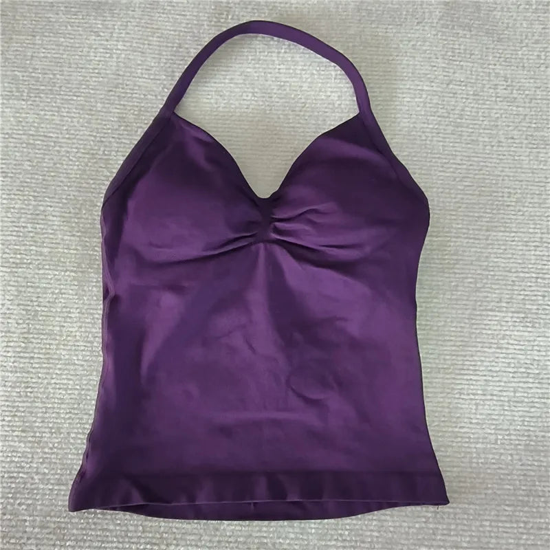 HBC Sexy V Neck Gym Tank Top Longline Strappy Vest Women Seamless Sports Running Tank Top Slim Fit Yoga Padded Workout