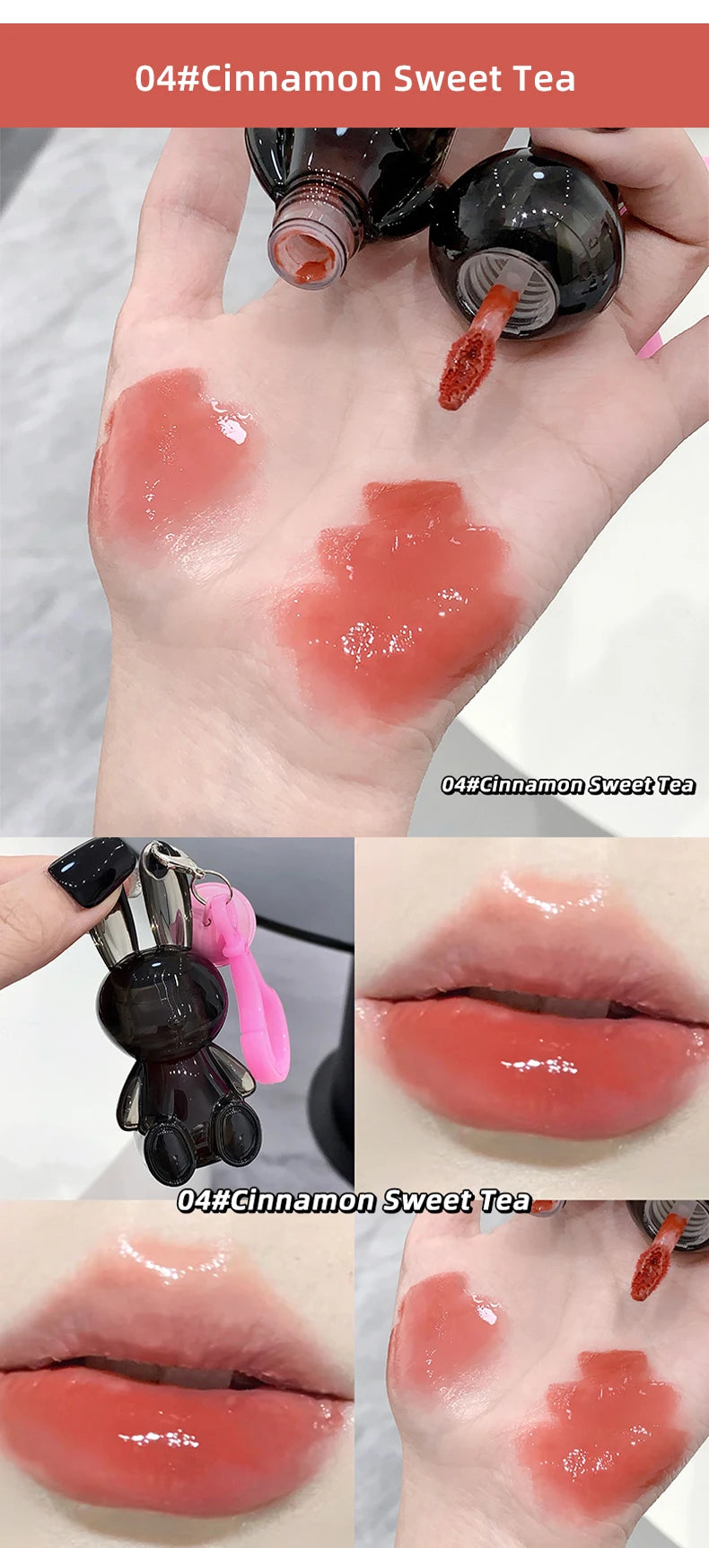 Gege Bear Pink Rabbit Velvet Matte Lip Cream Black Rabbit Water light lip glaze matte mirror pendant lipstick lip gloss