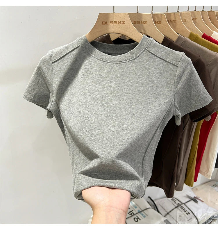AOSSVIAO 2025 Summer white T-shirt Cotton female short-sleeved student versatile loose half-sleeve t-shirt Harajuku top trend
