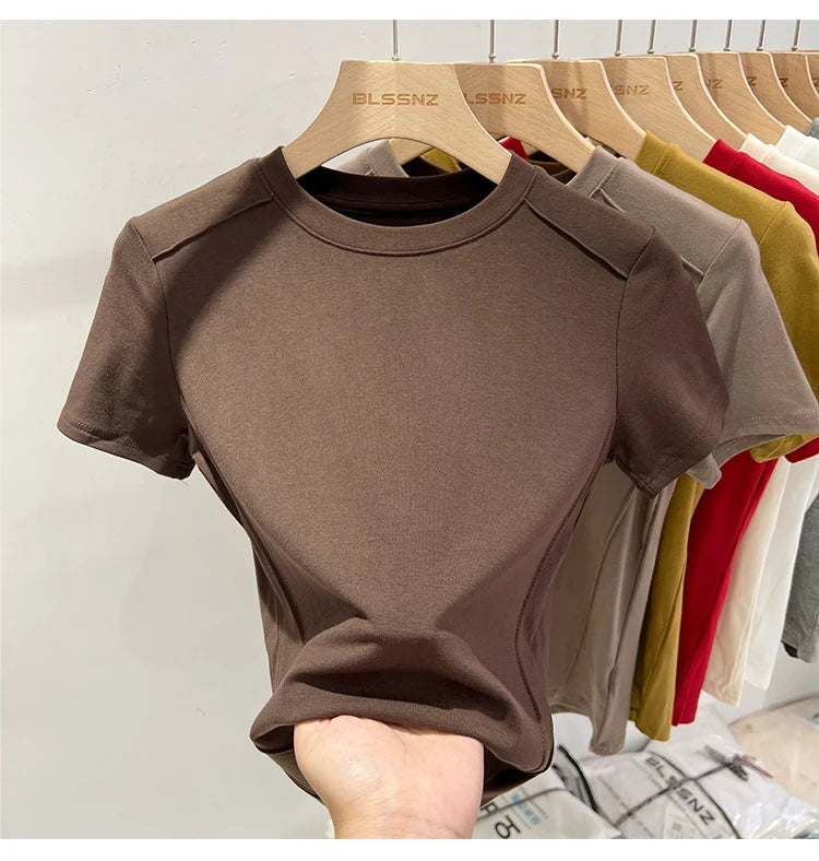 AOSSVIAO 2025 Summer white T-shirt Cotton female short-sleeved student versatile loose half-sleeve t-shirt Harajuku top trend