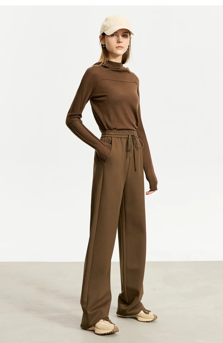 AMII Minimalism Casual Pants for Women 2025 Spring Wide Leg New Loose Vertical Elastic Waist Drawstring Sporty Trousers 12343338