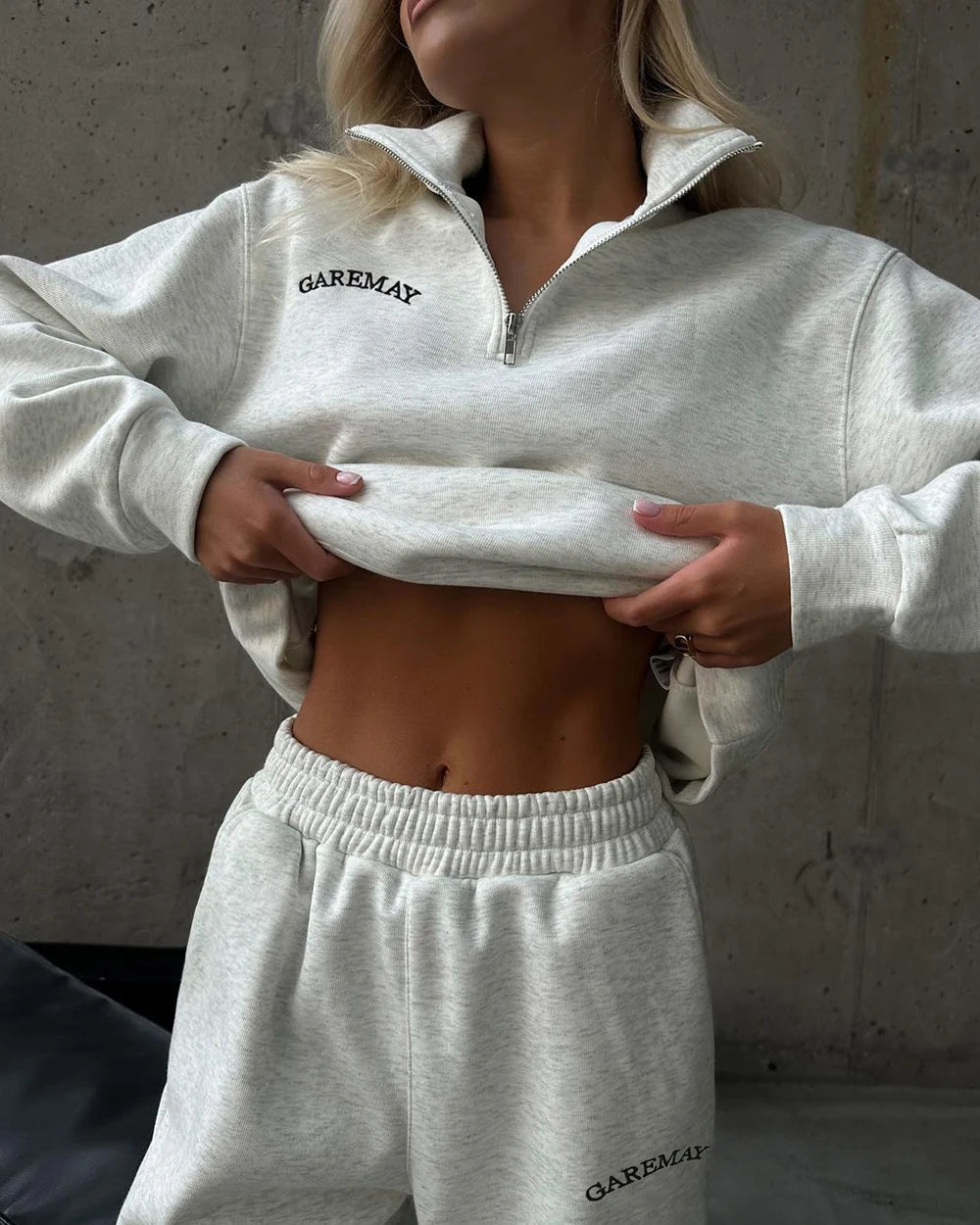 Autumn Women's Tracksuit with Zipper Cotton Oversize White Casual Two Piece Set Women Classic Sports Trouser Suits for Women