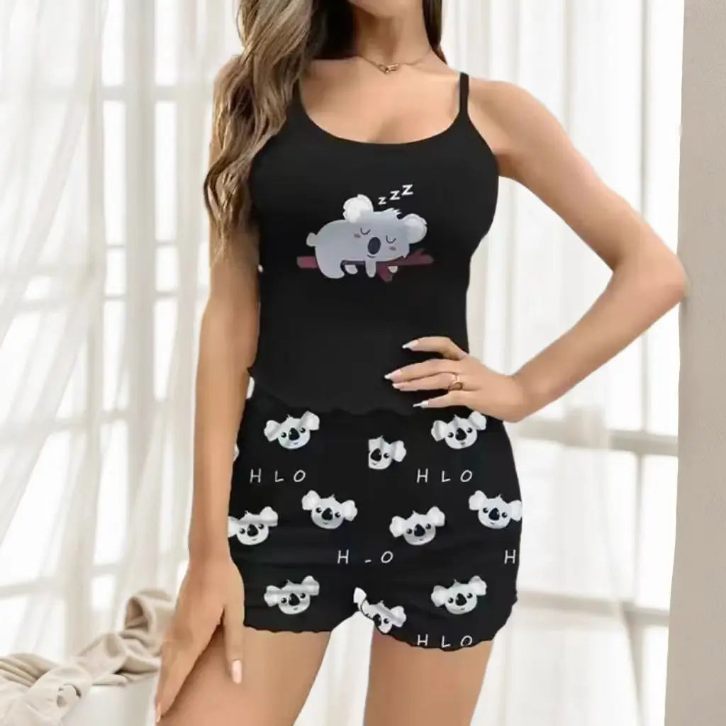 Women Pajamas Sleepwear Pajama Set Sports Camisole And Shorts Print Ventilate Casual Soft Comfortable