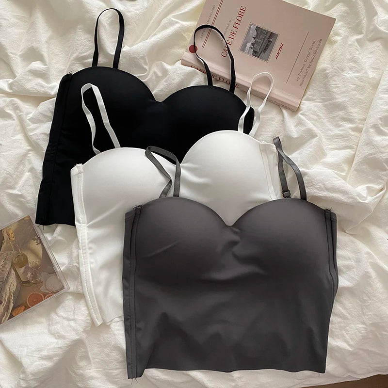 Hot Girls Thin Section Double Straps Solid Color Suspenders Inside Sport Vest Sexy Outer Wear Bottoming Slim Women Crop Tops Bra