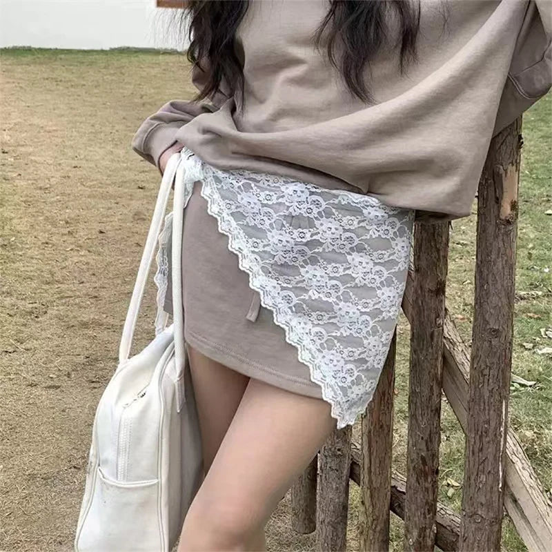 2 in 1 Triangle Short Skirt Half Skirt Butt Curtain Skirt Lace Trim Apron Soft Lace Stacked Ins Style Korean Spring Headscarf