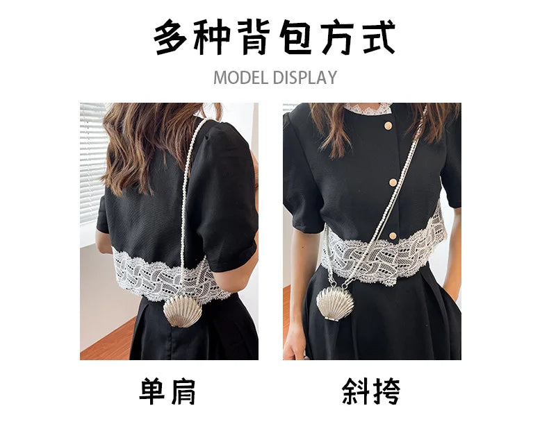 2025 New Summer Lipstick Bags for Women Fashion Pearl Mini Purse Crossbody Bag High Quality Gold Shell Bag Designer Shoulder Bag