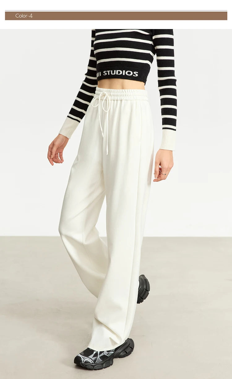 AMII Minimalism Casual Pants for Women 2025 Spring Wide Leg New Loose Vertical Elastic Waist Drawstring Sporty Trousers 12343338