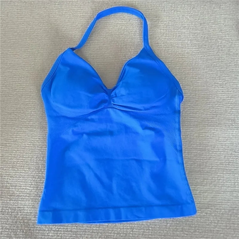 HBC Sexy V Neck Gym Tank Top Longline Strappy Vest Women Seamless Sports Running Tank Top Slim Fit Yoga Padded Workout