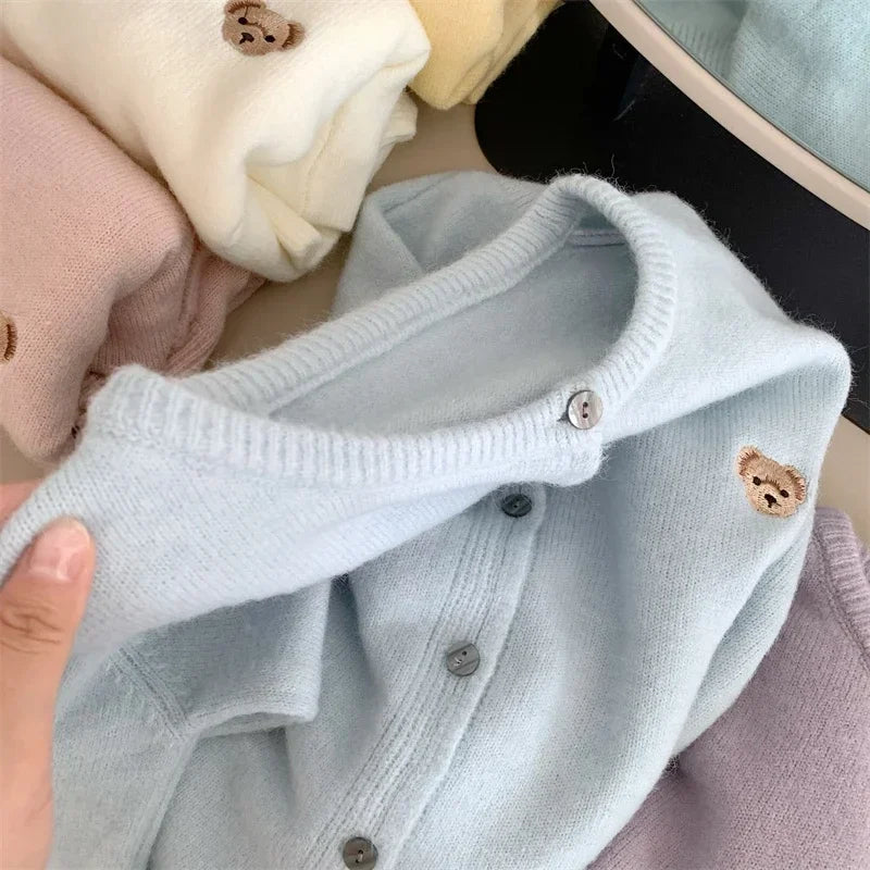 Yaminiya Autumn 2024 O-Neck Knit Sweater Sweet Cartoon Embroidery Casual Tops Japanese Fashion Single Breasted Cardigan Harajuku