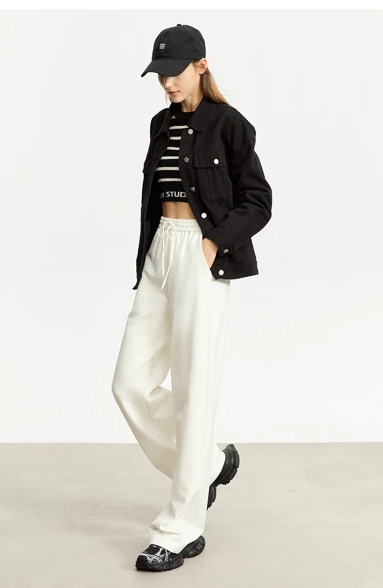 AMII Minimalism Casual Pants for Women 2025 Spring Wide Leg New Loose Vertical Elastic Waist Drawstring Sporty Trousers 12343338