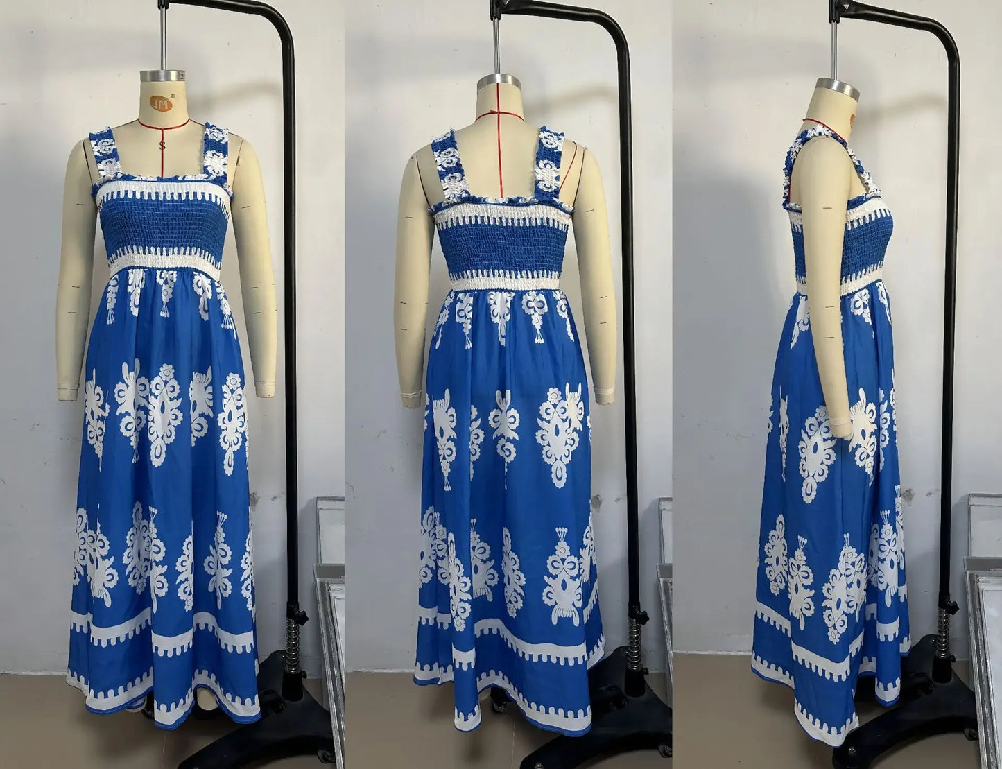 2025 Summer Fashion New Women's Bohemian Style Dress Beach Vacation Printed Strap Fold A-line Length Dress