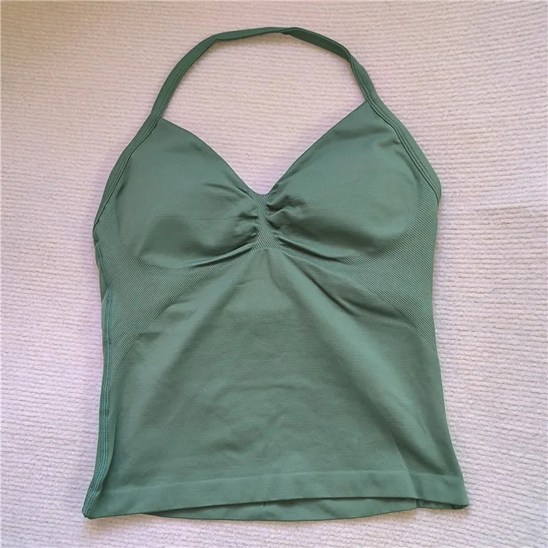 HBC Sexy V Neck Gym Tank Top Longline Strappy Vest Women Seamless Sports Running Tank Top Slim Fit Yoga Padded Workout
